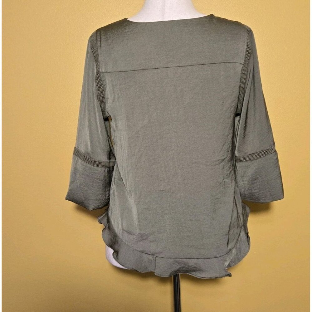 Apt 9 Womens Olive Green 3/4 Bell Sleeve Crew Neck Blouse Top Med Boho RN73277 - Picture 2 of 9